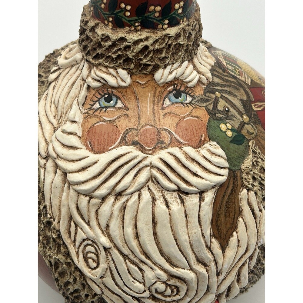 Santa Folk Art Painted Gourd Signed Sculpture G2Taylor 1999 #3 Christmas Decor - Picture 7 of 16